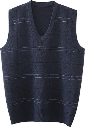 Generic Mens Sweater Vest,Sleeveless V Neck Jumpers Vest,Knitted Wool Sweater Tank Tops,Slim Fit Pullover Waistcoat,Stripe Slipover Gilet,Casual Knitwear for 
