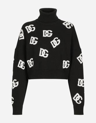 Dolce & Gabbana Cropped Wool Sweater With Dg Logo Inlay - Woman Sweaters And Cardigans Multi-colored 36