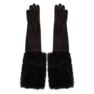 Alberta Ferretti Lange Fleece Handschoenen - Dames - Handschoenen - Zwart - 7 1/2 IN - Leer - Accessoires