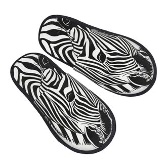 Generic Fuzzy Slippers Zebra Print Printing Fluffy Slippers Comfy Washable House Slipper For Winter Bathroom Travel L