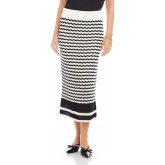 Fifteen Twenty Zoe Stripe Pointelle Cotton Blend Midi Sweater Skirt in Black/Cream at Nordstrom, Size X-Large