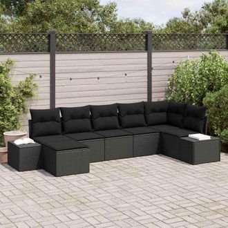vidaXL Conjunto De Sof&aacute; De Jard&iacute;n 7 Pcs Negro Rat&aacute;n Sint&eacute;tico Vidaxl