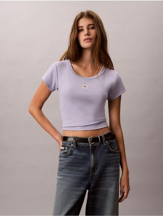 Calvin Klein Jeans Calvin Klein Womens Woven Monologo Slim T-Shirt - Open Purple - XL