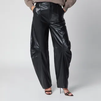 Rotate Black lamb leather cargo trousers