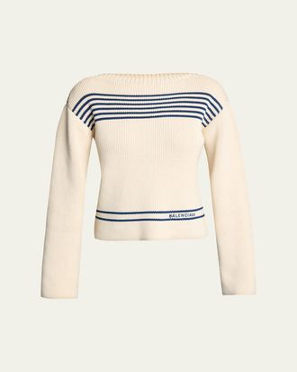 Balenciaga Mariniere Striped Cotton Knit Boat-Neck Sweater
