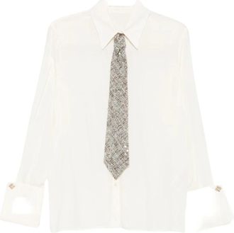 Simona Corsellini Strik-hals Shirt - Dames - Overhemden - Wit - S - Polyester - Overhemden