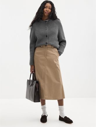Marc O'Polo Womens Stretch coffee-brown twill midi skirt