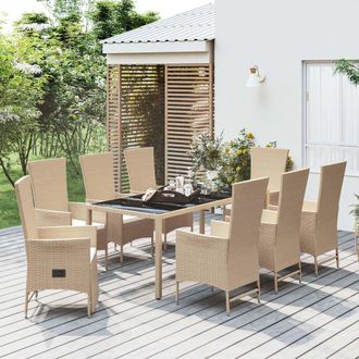 vidaXL Set Comedor De Jard&iacute;n 9 Pzas Con Cojines Rat&aacute;n Sint&eacute;tico Beige Vidaxl