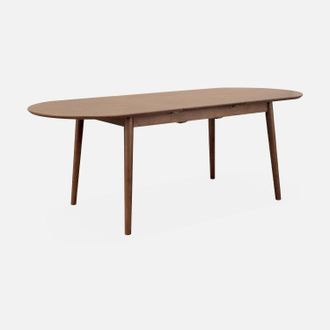 Sweeek Sweeek - Mesa De Comedor Ovalada Y Extensible De 6 A 8 Plazas, Lisa, Madera De Nogal, 160x90x75 Cm