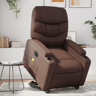 vidaXL Vidaxl - Sill&oacute;n De Masaje Elevable El&eacute;ctrico Cuero Sint&eacute;tico Marr&oacute;n