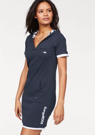 Kangaroos Sweatkleid KANGAROOS, Damen, Gr. 32, N-Gr, blau (nachtblau), Obermaterial: 100% Baumwolle. Kapuzenfutter: 100% Baumwolle, figurbetont, V-Ausschnitt, L