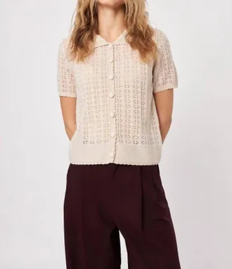 John & Jenn Cardi Crew Top In Pearl Blush
