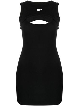 Off-white Geribde mini-jurk - Zwart