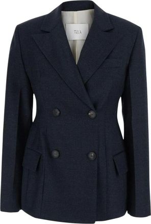 Tela Blazer de Mezcla de Lana Cruzado - Jackets - Mujer - Azul - S