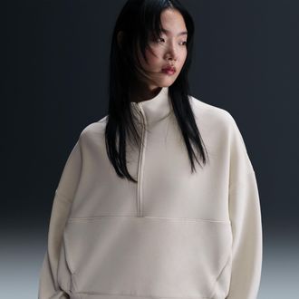 Nike Womens 24.7 ImpossiblySoft Dri-FIT Oversized 1/2-Zip Top in Brown | HQ8188-104