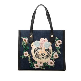 Gucci Pre-owned Gucci Denim Embroidered Tiger Tote Unisex QVQW7A5L29K3RJWM