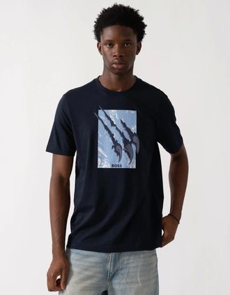 HUGO BOSS Mens BOSS Orange Animali Mens Graphic Print T-Shirt - Dark Blue 404 - Navy - Size: 42