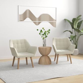 HOMCOM Set of 2 Velvet-Feel Accent Chair with Slanted Back, Wood Legs, Cream