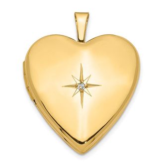 Diamond2Deal 14k Yellow Gold Diamond Star 20mm Heart Locket