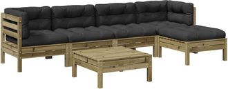 vidaXL Juego De Sof&aacute;s Jard&iacute;n 6 Pzas Con Cojines Madera Pino Impregnada Vidaxl