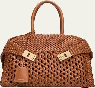 Ferragamo Hug Intrecciato Leather Medium Handbag