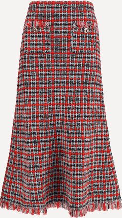 Self Portrait Check knit midi Skirt with frayed edges Female L