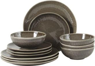 Gibson Home Sandy Pines Stoneware Plates and Bowls Set - Reactive Glaze Dinnerware Set in Brown at Nordstrom