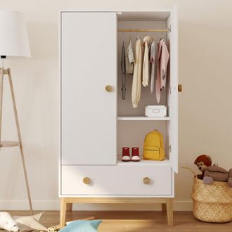 IDMarket Idmarket - Jacob Armario Infantil De 2 Puertas Con Caj&oacute;n Blanco Y Madera