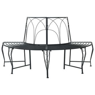 vidaXL Banco De &Aacute;rbol 4-n&uacute;mero De Plazas 160 X 80 X 89 Cm Acero Negro Vidaxl