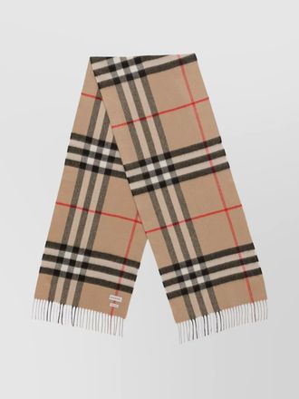 Burberry check motif cashmere scarf with fringed edges