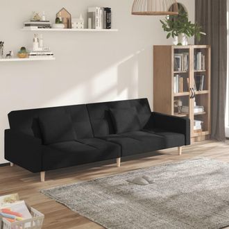 vidaXL Sof&aacute; Cama De 2 Plazas Con Dos Almohadas Tela Negro Vidaxl