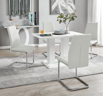 Furniturebox Imperia 4 Seater Modern White High Gloss Rectangular Dining Table & 4 Lorenzo Faux Leather Chairs
