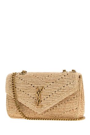 Saint Laurent Womens Loulou Shoulder Bag Beige Raffia