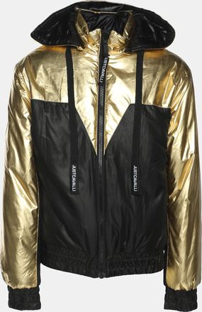 Just Cavalli Gold/black Nylon Bomber Hoodie Jacket