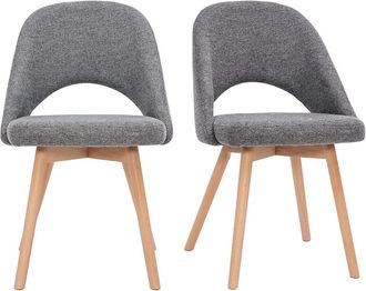 Miliboo Miliboo - Set De 2 Sillas N&oacute;rdicas De Tela Efecto Aterciopelado Texturizado Gris Con Patas De Haya Maciza Cosette
