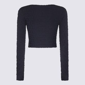 Sunnei Textured Cotton Jersey Crop Top - Navy