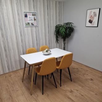 Kosy Koala Modern Rectangle White Dining Table Set With 4 Mustard Chairs Dining Room Furniture