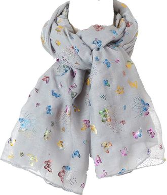 World of Shawls New Butterfly Print Ladies Celebrity Style Scarves Maxi, Scarf, Wrap, Sarong, shawls (New Multi Colour Glitter Silver)