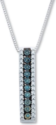 Palm Beach Jewelry 21 TCW Blue Diamond Sterling Silver Multi-Bar Pendant and Chain 18 Inches