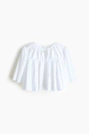H&M Cropped Cotton Blouse in White at Nordstrom, Size Medium