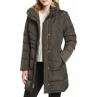 Cole Haan Quilted Down & Feather Fill Jacket with Faux Fur Trim in Forest at Nordstrom Rack, Size X-Small