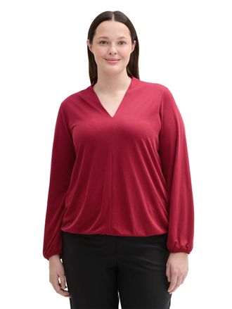 Tom Tailor Langarmshirt TOM TAILOR PLUS, Damen, Gr. 44, rot (deep rot), Single Jersey, Obermaterial: 70% Modal, 30% Polyester, unifarben, loose fit h&uuml;ftbedeckend