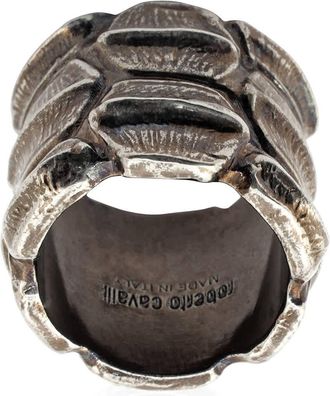 Roberto Cavalli Mens Antique Silver Tone Scale Effect Ring, Size 18