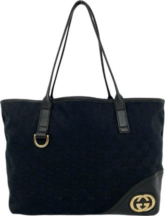 Gucci Black Canvas Leather Handbag Tote Bag (Pre-Owned)