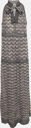 M Missoni Black/pink Patterned Lurex Knit Neck Tie Detail Maxi Dress L