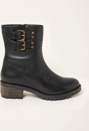 Fat Face FatFace Libby Black Leather Biker Ankle Boots