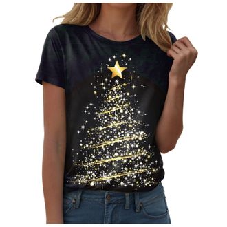 Generic Christmas Shirts for Women Merry Christmas Printed Short Sleeve T-Shirts Xmas Holiday Tees Tops Red Wine Glass Printed Loose Fit Funny Novelty Pullove