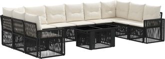 vidaXL Conjunto De Sof&aacute;s De Jard&iacute;n 11 Uds. Negro Y Blanco Crema Vidaxl