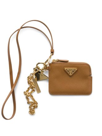 Prada triangle-logo leather card holder - Brown