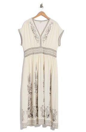 Max Studio Floral Short Sleeve Maxi Dress in Natural Floral Spikes at Nordstrom Rack, Size 2 X